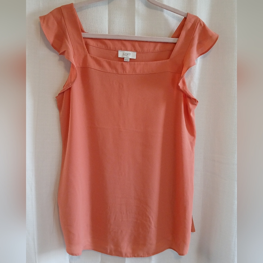 LOFT Peach Flutter Sleeve Ruffled Blouse